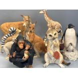 Total of 7 animal figures including 2 by “Country Artists” - Red Deer Doe & Foe (Tender moment) &