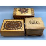 3 nicely carved wooden boxes 2 with musical mechanisms