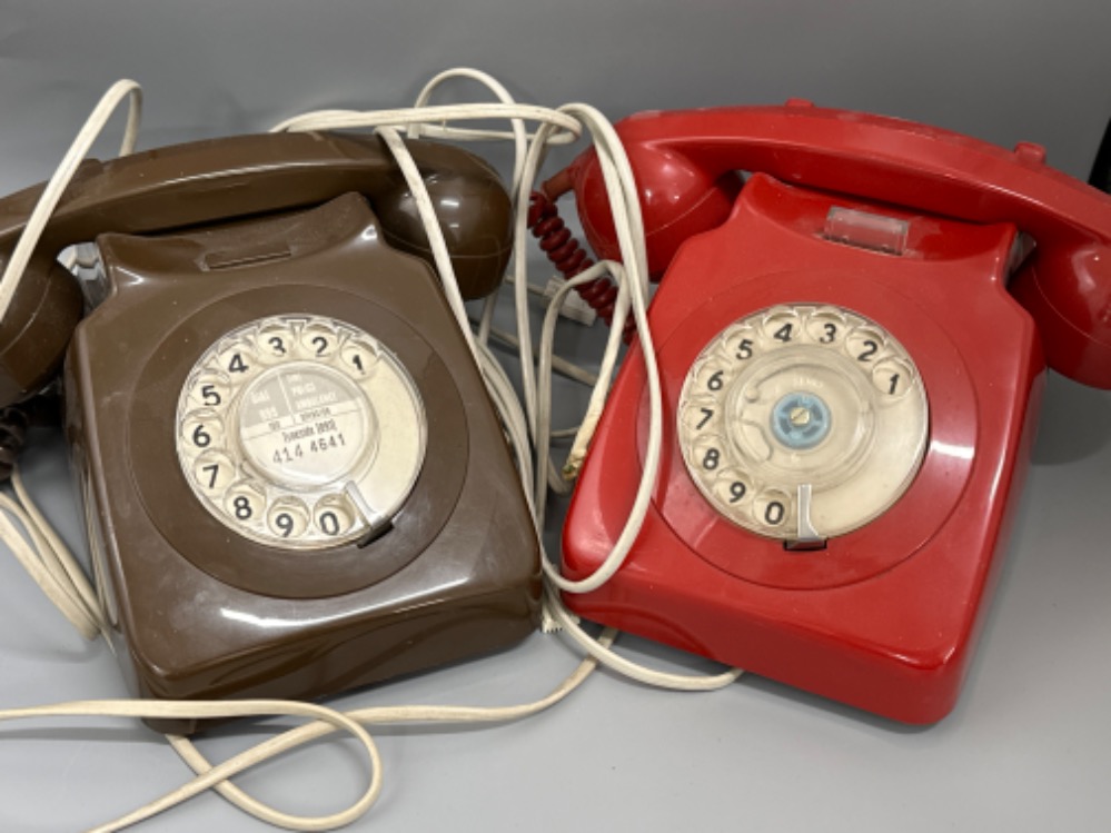 Pair of 1960s telephones in brown & red