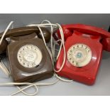 Pair of 1960s telephones in brown & red