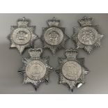 ;Total of five vintage Police cap/helmet badges including West-Riding, South-W;ale & Lancashire