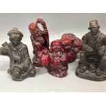 Three oriental style resin figures (Buddha, foo dog & village elder) also includes two cold cast