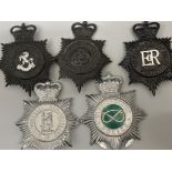 Total of five vibrate h police cap/helmet badges including Kent, West Riding constabulary, also
