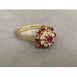 18ct Ruby & Diamond Cluster Ring - Weighing 4.18 grams - Size O 1/2