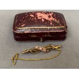 Antique 9ct Yellow Gold pink stone & Seed Pearl Brooch in original box - weighing 2.01 grams - 4.4cm