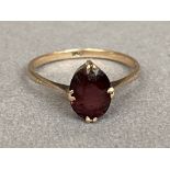 9ct Yellow Gold Single Garnet Stone Ring - Weighing 1.25 grams - Size M 1/2