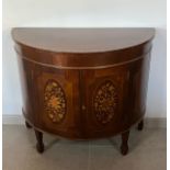 Edwardian Style half round wall cabinet with flower pattern inlay. With original keys