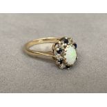 9ct Yellow Gold Cluster Ring with a Stunning Opal Centre Stone surrounded by Diamonds &