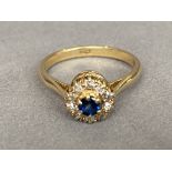 18ct Yellow Gold Diamond and Sapphire Cluster Ring - Weighing 3.53 grams Size O