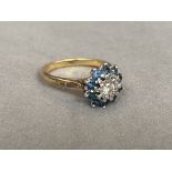 18ct Sapphire & Diamond Cluster Ring - Weighing 5.59 grams - Size M 1/2