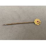 Antique 9ct Yellow Gold Stick Pin Featuring A Ruby - Weighing 1 gram - Measuring 5.1cm