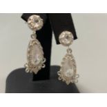 A pair of substantial silver moonstone and CZ drop earrings, weight 10.53 grams