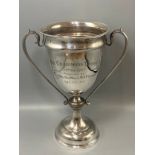 A hallmarked Sheffield 1949 silver large trophy, weight 605 grams