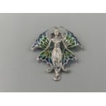 A silver and plique a jour art Nouveau style figural brooch, weight 12.81 grams