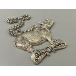 A large silver-plated Sherry Decanter label in the form of a rhino, weight 44.90grams