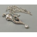 A silver cat pendant necklace, weight 10.45 grams
