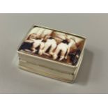 A silver pin box with enamel lid depicting three nude ladies, weight 19.36 grams