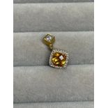 9ct Yellow Gold Citrine & CZ Pendant Weighing 1.77 grams