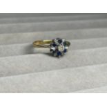 18ct Yellow Gold Fully Hallmarked Blue Stone & Diamond Cluster Ring Weighing 3.57 Grams Size N