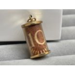 9ct Yellow Gold 10 Shilling Note Capsule Charm Weighing 2.56 grams