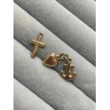 Collection of three 9ct hallmarked charms including a cross, heart & anchor. This collection has a