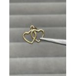 9ct Yellow Gold Double Heart Charm Weighing 0.47 grams