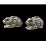 Pair of rabbit style condiments with rubilite eyes, combined weight 111.35 grams