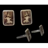 Pair of silver and enamel cufflinks depicting a nude figure, weight 12.70 grams