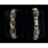 Large silver and agate cabachon bracelet, weighing 51.91 grams, 20cm in length