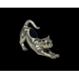 Silver cat pincushion with emerald eyes, total weight 24.90 grams