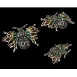 Silver and plique a jour bug brooch, weighing 3.91 grams