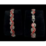 Silver marcasite and red jasper bracelet, weight 18.33 grams, 20 cm in length