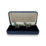 Pair of silver and plique-a-jour butterfly cufflinks with accompanying case, weighing 8.89 grams