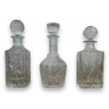 3 x Crystal glass decanters, all with original stoppers and all in good condition