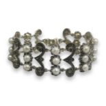 Silver marcasite and cultured pearl bracelet, weighing 29.52 grams