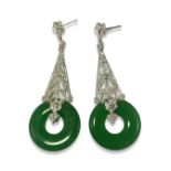 Silver and Jade drop earrings with interchangeable links, weighing 13.09 grams