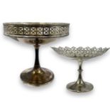 2 x silver plated cake stands, 19.5cm in height for the large stand and 9cm in height for the