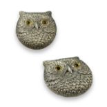 Silver plated owl shaped vesta case with glass eyes, weighing 44.87 grams