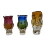 3 x colourful, well-crafted glass vases, all in good condition