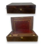 Mahogany and brass writing slope, with a red leather interior, also include 2 brass lidded ink jars,