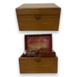 Walnut and brass box which includes a glass jar and a storage compartment, initialled JB, interior
