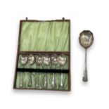 Set of 6 EPNS spoons in original box, accompanied by an additional serving spoon