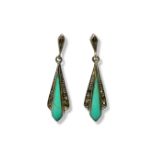 Pair of silver, Turquoise and marcasite drop earrings weighing 4.14 grams measuring 3.5cm in length