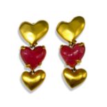Pair Of Givenchy Pink & Gold Heart Design Drop Earrings weighing 58.3 grams and measuring 7.5cm in