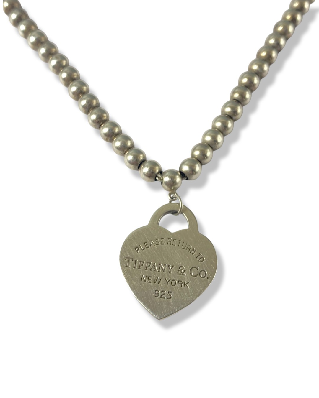 Tiffany & Co. Silver 'Return To Tiffany' Beaded Necklace with heart pendant weighing 12.88 grams and