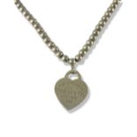 Tiffany & Co. Silver 'Return To Tiffany' Beaded Necklace with heart pendant weighing 12.88 grams and