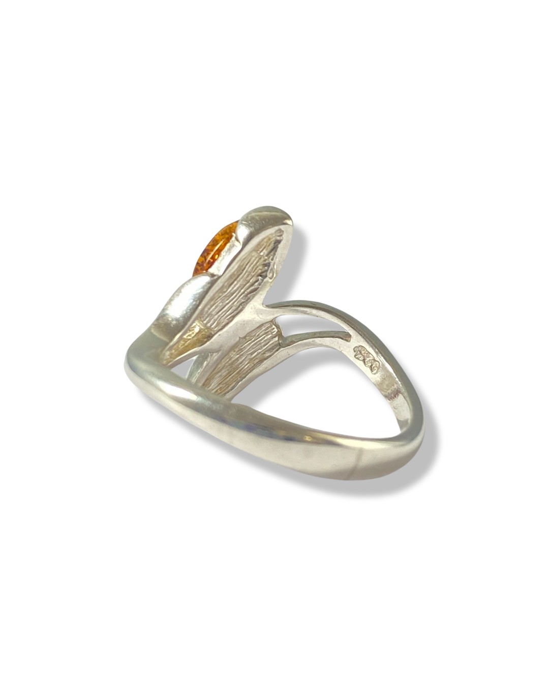 Silver and Amber double stone ring weighing 3.63 grams size N - Image 2 of 2