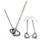 Tiffany & Co. Heart Design Silver Earrings and Necklace Set designed By Elsa Peretti weighing 7.28