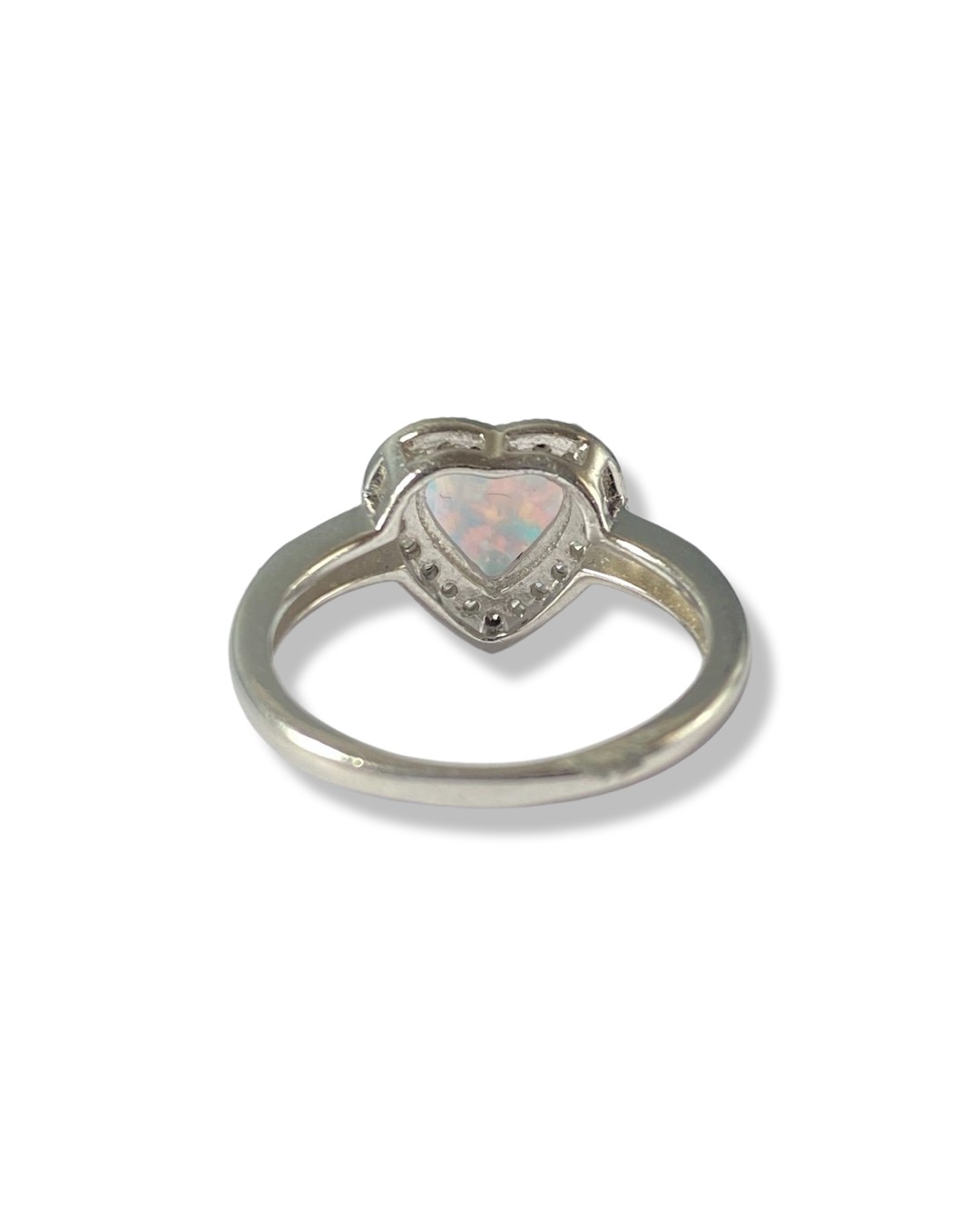 Silver, opal and CZ love heart cluster ring weighing 2.26 grams size I 1/2 - Image 2 of 2