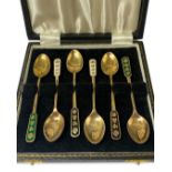 Set of 6 Danish silver gilt clover enamel design spoons made by Egon Lauridsen weighing 56.86